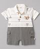 WOW Clothes Sinker Knit Half Sleeves Bear Printed Romper With Applique - Green