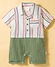 WOW Clothes Sinker Knit Half Sleeves Striped Romper with Pocket Detailing - Green