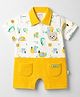 WOW Clothes Sinker Knit Half Sleeves Romper with Bear Print & Patch - Golden