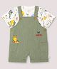 WOW Sinker Knit Dungaree & Half Sleeves T-Shirt With Animal Print - Green