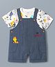 WOW Clothes Sinker Knit Dungaree & Half Sleeves T-Shirt With Animal Print - Off White &  Blue