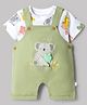 WOW Clothes Sinker Knit Half Sleeves T-Shirt with Dungarees Animal Print & Patch - Light Green