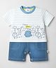WOW Clothes Sinker Knit Half Sleeves Romper with Animal Print & Patch - Light Blue