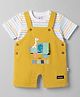 WOW Clothes Sinker Knit Dungaree & Half Sleeves Inner Tee with Animal Patch - Golden