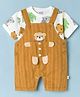 WOW Clothes Sinker Knit Half Sleeves T-Shirt with Dungarees Animal Print & Patch - Mustard