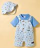 WOW Clothes Sinker Knit Half Sleeves T-Shirt & Checkered Dungaree Style Romper with Hat & Musical Print - Light Blue