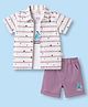 WOW Clothes Cotton Woven Half Sleeves Shirt & Shorts Set with Boat Print & Inner Tee - Pink