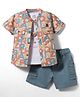 WOW Clothes Cotton Woven Half Sleeves Printed Shirt & Shorts With Inner Tee - Grey