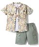 WOW Clothes Cotton Woven Half Sleeves Printed Shirt & Shorts With Inner Tee - Green