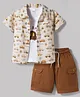 WOW Clothes Cotton Woven Half Sleeves Car Printed Shirt & Shorts With Inner Tee - Brown