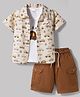 WOW Clothes Cotton Woven Half Sleeves Car Printed Shirt & Shorts With Inner Tee - Brown