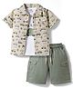 WOW Clothes Cotton Woven Half Sleeves Car Printed Shirt & Shorts With Inner Tee - Teal