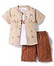 WOW Clothes Cotton Woven Half Sleeves Animal Printed Shirt & Shorts With Inner Tee - Beige