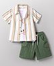 WOW Clothes Cotton Woven Half Sleeves Striped Shirt & Shorts Set With T-Shirt & Dino Print - Green & White