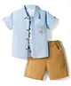 WOW Clothes 100% Cotton Woven Half Sleeves Animal Printed Shirt & Shorts Set With Inner T-Shirt - Light Blue