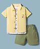 WOW Clothes 100% Cotton Woven Half Sleeves Animal Printed Shirt & Shorts Set With Inner T-Shirt - Light Yellow