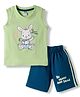 Tango Single Jersey Knit Sleeveless Bunny & Text Printed T-Shirt & Shorts Set - Green