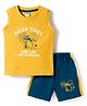 Tango Single Jersey Knit Sleeveless Penguin & Text Printed T-Shirt & Shorts Set - Golden