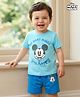 Babyoye Disney Single Jersey Knit Half Sleeves T-Shirt & Shorts Set With Mickey Mouse Graphics - Blue