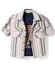 Rikidoos Cotton Woven Full Sleeves Striped Shirt with Text Printed T-Shirt - Navy Blue & White