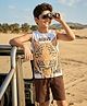 OLLINGTON ST. Cotton Knit Sleeveless T-Shirt with Tiger Print & Shorts Set - White & Brown