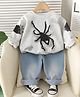 Googo Gaaga Cotton Knit Full Sleeves Spider Printed Light Winter Sweatshirt & Joggers Set - Grey