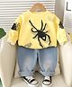 Googo Gaaga Cotton Knit Full Sleeves Spider Printed Light Winter Sweatshirt & Joggers Set - Yellow