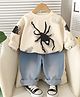 Googo Gaaga Cotton Knit Full Sleeves Spider Printed Light Winter Sweatshirt & Joggers Set - Cream