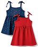 Babyhug Single Jersey Knit Sleeveless Solid & Polka Dots Printed Frocks with Bow Applique Pack of 2 - Red & Navy