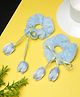 Stol'n Velvet Floral Applique Detailed Scrunchies - Blue