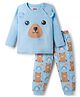 Babyhug Cotton Knit Full Sleeves T-Shirt & Pyjama Night Suit With Teddy Bear & Rainbow Print - Blue