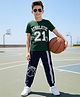 OLLINGTON ST. Cotton Knit Half Sleeves T-Shirt & Joggers Set With Athletic Print - Olive Green & Navy Blue