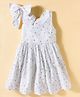 Rassha Cotton Woven Sleeveless Printed Frock With Bow Applique - White