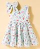 Rassha Cotton Woven Sleeveless Frock With Heart Print & Bow Applique - Light Green