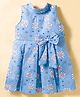Rassha Cotton Woven Sleeveless Frock With Floral Print & Bow Applique - Light Blue