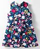 Rassha Cotton Woven Sleeveless Frock With Floral Print & Bow Applique - Navy Blue