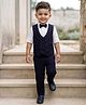Babyhug Knit Full Sleeves Solid Color 3 Piece Party Suit with Bow - Navy Blue & White