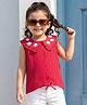 Babyhug Cotton Crepe Woven Sleeveless Top with Floral Embroidery Detailing - Red
