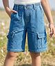 Arias Cotton Woven Washed Shorts With Stretch & Cargo Pockets - Blue
