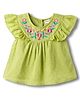 Babyhug Cotton Swiss Dot Woven Half Sleeves Floral Embroidered Top - Olive Green