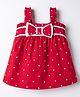 Babyhug Cotton Woven Sleeveless Heart Printed Top with Bow Applique - Red