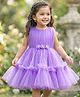 Babyhug Mesh Woven Sleeveless Party Dress With Floral Corsage & Yoke Pleating - Lavender