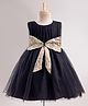 Babyhug Mesh Woven Sleeveless Solid Colour Party Dress with Sequined Bow Detailing - Black