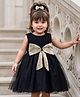 Babyhug Mesh Woven Sleeveless Solid Colour Party Dress with Sequined Bow Detailing - Black