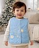 Little Surprise Box Knit Sleeveless Bear Embroidered Light Winter Jacket - Blue