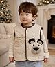 Little Surprise Box Knit Sleeveless Bear Applique Detailed Light Winter Quilted Jacket - Cream