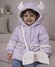 Little Surprise Box Knit Full Sleeves Abstract Printed Light Winter Hooded Jacket With Detachable Sling Bag - Purple