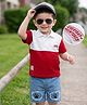Mark & Mia Cotton Knit Half Sleeves Polo T-Shirt & Denim Shorts With Paw Print & Badge Detailing - Multicolor