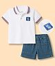Mark & Mia Cotton Knit Drop Shoulder Half Sleeves Polo T-Shirt & Denim Shorts with Badge Detailing - Mutlicolour