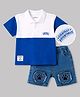 Mark & Mia Cotton Knit Half Sleeves Polo T-Shirt & Denim Shorts With Paw Detailing  - Multicolor